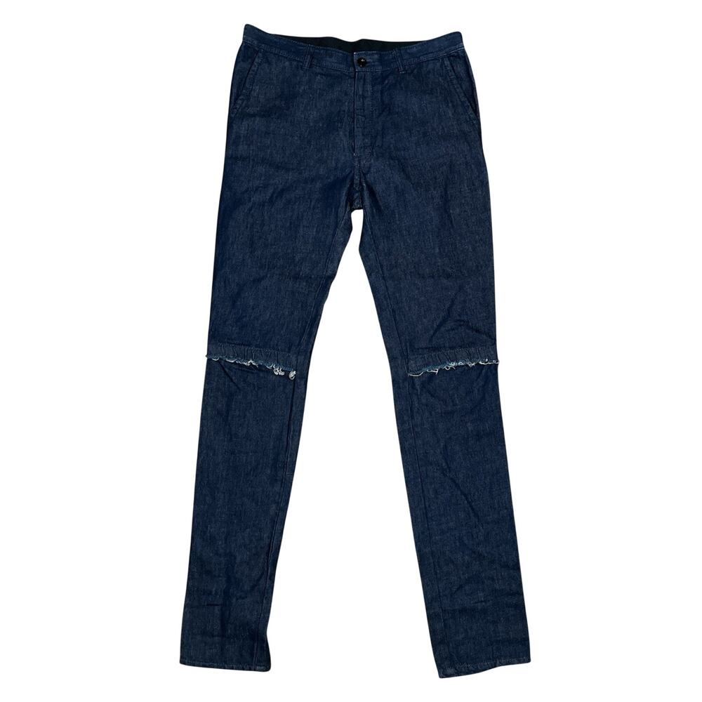 NWT‎ Sacai Cotton Linen Denim Pants 35x35 Sz 4 Distressed Knee Panel Japan Rare